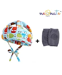 NeonateCare Baby Safety Helmet & Kneepads (Blue Owl Print Helmet and kneepads)