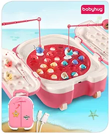 Babyhug Premium  Rechargeable Magnetic Fishing Game Portable Trolly|25 colourful fishes with 2 fish catching rods| C-Type Charging | Music & Lights | Best for Gifting | Made in India-Pink