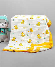 Moms Home Baby Super Soft Absorbent Muslin 6 Layer Towel Cum Blanket Duck- Yellow