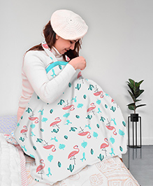 Moms Home Organic Cotton Muslin Nursing Cover For Breastfeeding Feeding Apron - Aqua Blue & White