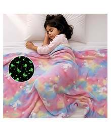 Famyo Kids Glow Blanket for Girls, 3-15 years Queen Size Blanket - Pink Rainbow Unicorn