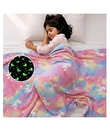 Famyo Kids Glow Blanket for Girls, 3-15 years Queen Size Blanket - Pink Rainbow Unicorn