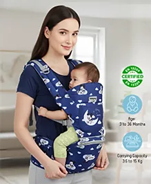 Babyhug Disney Mickey Mouse 9-in-1 Ergonomic Baby Carrier with Hip Seat: Breathable fabric, Detachable hood, Padded straps, Pocket storage, and 9 carrying positions for babies up to 15 kg- Dark Blue