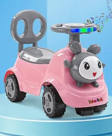 Baby Panda Deluxe Ride-On with LED Lights & Music and Under Seat Storage - Pink & Grey