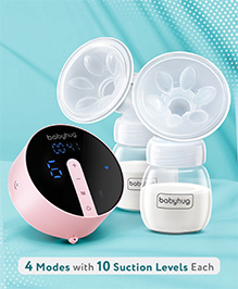 Babyhug Double Electric Breast Pump| 4 Operating Modes| 9 Suction Levels in each Mode| 1200 mAh Rechargeable Battery| Silent Operation| Anti Flowback| USB Charging| Soft Touch Display - White