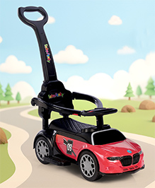 3 in 1 Manual Push Ride on Car with Parent Push Handle - Red