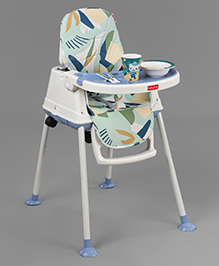 Babyhug 3 in 1 Comfy High Chair - Blue| High Chair, Feeding Chair & Booster Chair| Adjustable Double Food Tray| Removable PU Leather Seat| Safety Harness| Removable Footrest