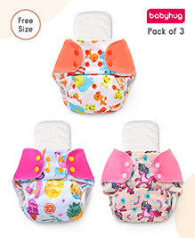 Babyhug Free Size Reusable Cloth Diaper With Inserts & Contrast Flap Pack of 3 - Pink & Orange