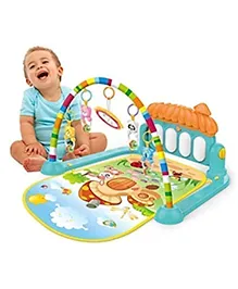 FUNVERSE Musical Keyboard Mat Piano | Baby Gym & Fitness Rack | Baby Play Mat | Fitness Rack with Hanging Rattles | Lights & Musical Keyboard | Gift for Babies & Kids | Nature Design