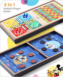 Babyhug Disney Mickey & Friends Theme 3 in 1 Fastest Finger Game |Improves Hand eye Co-ordination| Learning and Educational Toy| Family Board Game with Sling Puck Board,Ludo Snake & Ladder|Indoor Toys & Games for Kids.