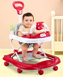 Baby Dino Musical walker with Adjustable Height Parental Handle Foot Mat & Musical Activity cum Feeding Tray Detachable Cushioned Seat 360&Acirc;&deg; Rotational Wheels -Red