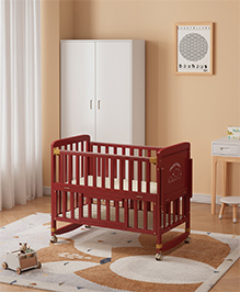 6 in 1 Baby Cot with Rocking Function, Parent Bed Attachment, Study Table, Diaper Changing Station & Storage - Non-Toxic Finish - Sustainable New Zealand Pinewood - Convertible - Long Next to Bed Crib - Safe & Versatile for 0 to 3 Years - Tan