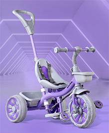 Tricycle with Parental Push Handle | BIS Certified| Non Slip Pedals| Easy Grip Handles| Safety harness| Foldable Footrest| Storage Basket| Easy Assembly - Purple