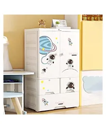 R for Rabbit Kiddo Korner Stellar Wardrobe for Kids Clothes Almirah Cupboard | Multipurpose Baby Toys/Books/Accessories Storage Organiser Closest with Anti-Skid Base & Lockable Drawers (Astro White)