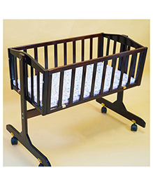 Furnifest Baby Wooden Cradle & Crib with Mosquito Net and Wheels, Ideal for Newborns up to 12 Months - Dark Brown