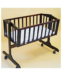Furnifest Baby Wooden Cradle & Crib with Mosquito Net and Wheels, Ideal for Newborns up to 12 Months - Dark Brown