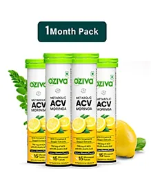 OZiva Apple Cider Vinegar Moringa To Control Cravings -&nbsp; Lemon Masala - 60 fizzy tabs Pack of 4