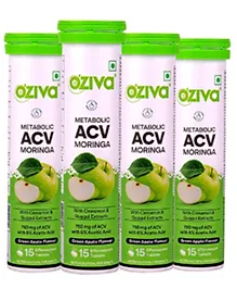 OZiva Apple Cider Vinegar Moringa To Control Cravings, Green Apple,15 fizzy tabs Pack of 4