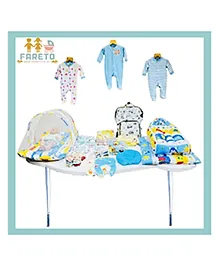 Fareto New Born Baby Winter Essentials 64 in 1 New Combo(Blue Fox )