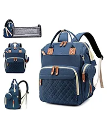 Winnies Diaper Bag With Changing Station | Mummy Bag With Bassinet | Bed Changing Backpack-Blue