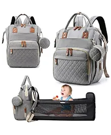Winnies Diaper Bag With Changing Station | Mummy Bag With Bassinet | Bed Changing Backpack-Grey