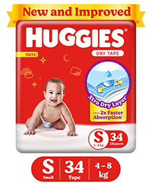 Huggies Adjustable Dry Tape Style Diapers Size Small - 34 Diapers