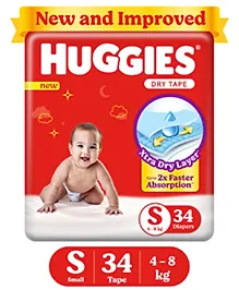 Huggies Adjustable Dry Tape Style Diapers Size Small - 34 Diapers