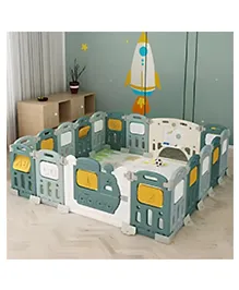 Baybee Kids Playpen for Babies | Foldable Indoor & Outdoor Baby Play Area with Safety Lock & Double Knob | Train Design, 18-Panel Activity Play Yard for Toddlers