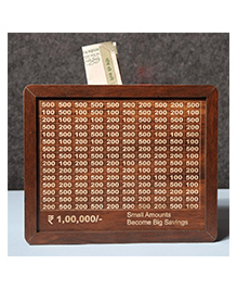 ADKD Wooden Money Piggy bank for kids & Toddlers with 1,00,000 Savings Challenge Wooden Scratch-Off Board