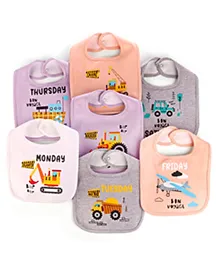 ZOE Baby Bibs with Days of the Week & Vehicle Print Pack of 7 - Multicolor