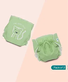 A Toddler Thing Dry Feel Ultra Nappies 2.0 | 100% Cotton & Reusable | Double Gussets for Leak Protection | Minty Roar 0-3m | Pack of 2