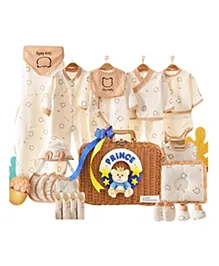 Little Surprise Box  Prince Teddy Print Newborn Baby All-Season Wear 27-Piece Gift Hamper Set 0-6 Months - Brown