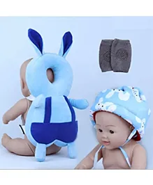 Numum Baby safety Combo of Baby Helmet and Baby Head Protector with knee pads (Blue Smiley Blue rabbit Head protector and Knee pads) (pack of 3)( color and design may vary)