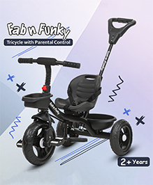 Baby Tricycle with Parental Push Handle & Safety Harness - Black