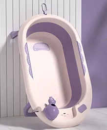 Babyhug Foldable Baby Bath Tub with Drain Plug | Compact Fold and Travel Friendly| Non-slip Base| Smooth Rounded Edges| Shampoo Rinse Cup - Purple