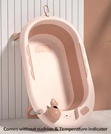 Babyhug Foldable Baby Bath Tub with Drain Plug | Compact Fold and Travel Friendly| Non-slip Base| Smooth Rounded Edges| Shampoo Rinse Cup - Pink