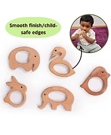 OpaToys Natural Wooden Combo Neem Teethers Set Pack of 5 -5 Shapes of Teethers - Mini Elephant, Crane, Bird, Rabbit & Elephant