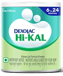 DEXOLAC Hi Kal Follow up Formula Milk Powder for Babies with DHA Energy Protein & Immuno Nutrients Tin Pack - 400 g