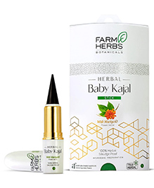 Farmherbs 100% Herbal Baby Kajal Stick - Lead-Free, Smudgeproof, Organic Marigold & Olive Wax, Safe for Newborns - 2.7 g