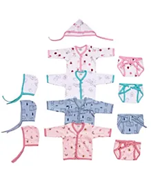 Cute Landings Soft Finest New Born Baby Hosiery Cotton Jhabla, Nappies & Caps set Pack of 4- Multicolor