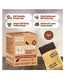 Tots & Moms Kids-Friendly Protein Bar  Choco & Dates (25g x 6) | 3.5g Protein per Bar | Antioxidant-Rich Cocoa & High-Fiber Oats | No Maida, Refined Sugar, or Preservatives