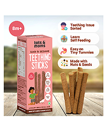 Tots and Moms Ragi, Banana, Sesame Teething Sticks made with Jaggery for babies, 12 Months+ 150g | No Maida, No Sugar, No Preservatives | Nutritious Finger Food for Kids