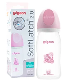 Pigeon Soft Latch 2.0 Anti Colic System Nursing Bottle With White Cap & Pink Hood - 240 ml