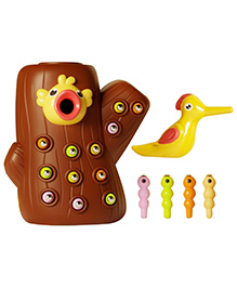 Happy Hues Woodpecker -Capture The Magnetic Worms Toys-Sorting & Stacking Toy- Skills Enhancement & Motor Skill Toys for Toddlers/Kid - Early Educational-Montessori Toy - Brown