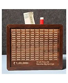 AKN TOYS Money Bank with Amount 100000 Piggy Bank - Carved Wooden Money Saving Box - Money Box - Brown