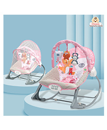 Infantso Baby Rocker Portable With  Mosquito Net  with Calming Vibrations & Musical Toy - Pink
