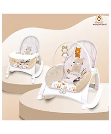 Infantso Baby Rocker Cum Baby Feeding Chair With Vibration & Soothing Music|Adjustable Backrest Recline Feature Rocker| Detachable Toy Bar & Food Tray - Beige