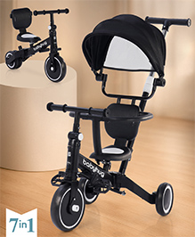 Babyhug 7 in 1 Baby Cycle Tricycle with Adjustable Parent Handle - Black