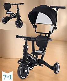 Babyhug 7 in 1 Baby Cycle Tricycle with Adjustable Parent Handle - Black