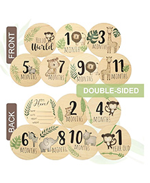 Babymoon Wooden 7pc Double Sided Monthly Baby Props for Photoshoot | Baby Milestone Cards | Newborn Photo Props | Birth Announcement Cards